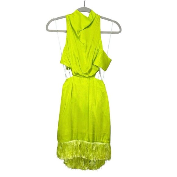 NEW Elliatt Leoni Halter Fringe Mini Dress Citrus Lime Green Size XS - Picture 4 of 9